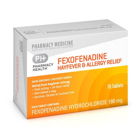 Pharmacy Health Fexofenadine 180mg Hayfever and Allergy Relief 70 Tablets