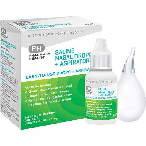 Pharmacy Health Saline Nasal Drops + Aspirator 30ml