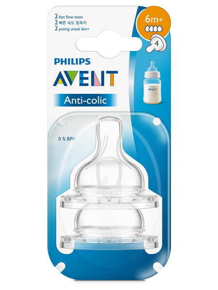 Philips Avent Anti-colic Fast Flow 6m+ Teats 2pk
