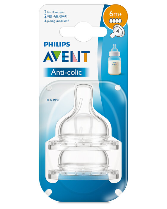 Philips Avent Anti-colic Fast Flow 6m+ Teats 2pk