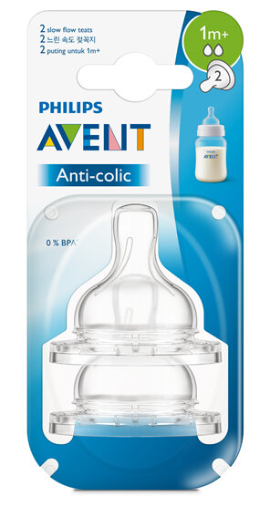 Philips Avent Anti-colic Slow Flow 1m+ Teats 2pk