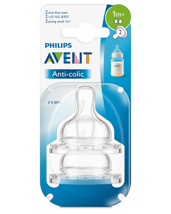 Philips Avent Anti-colic Slow Flow 1m+ Teats 2pk