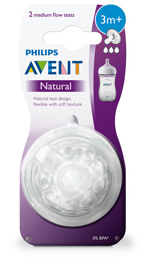 Philips Avent Natural Teat Medium Flow 3m+ 2pk