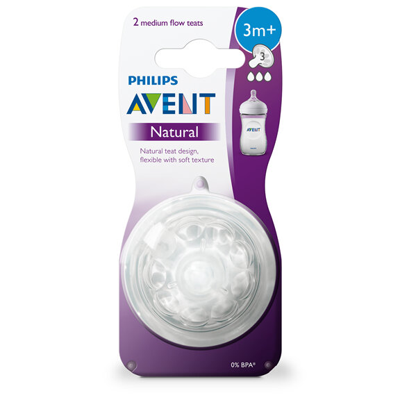 Philips Avent Natural Teat Medium Flow 3m+ 2pk