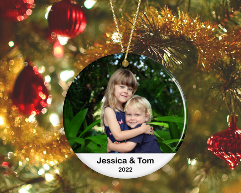 photo with label Personalised Ceramic Christmas Ornament