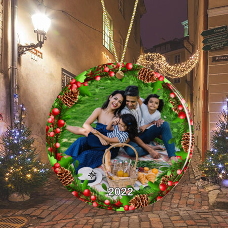Photo with Wreath Personalised Ceramic Christmas Ornament