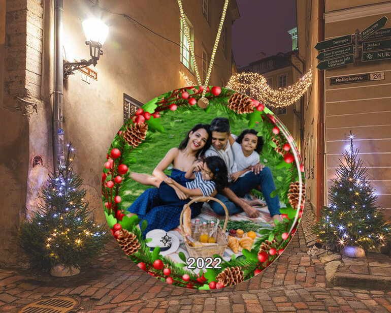 Photo with Wreath Personalised  Ceramic Christmas Ornament