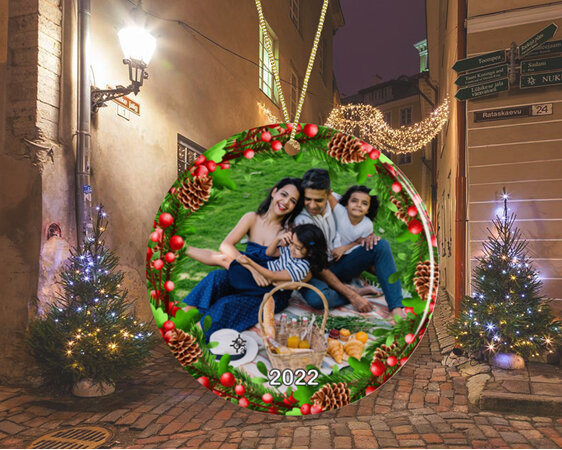 Photo with Wreath Personalised  Ceramic Christmas Ornament