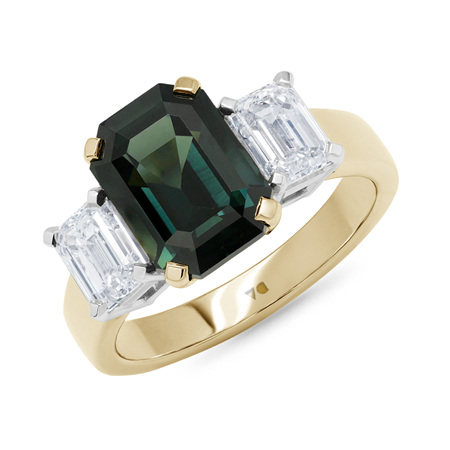 Pine: Green Sapphire and Diamond Three Stone Ring