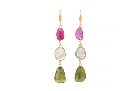Pink and Green Sapphire Polki Earrings