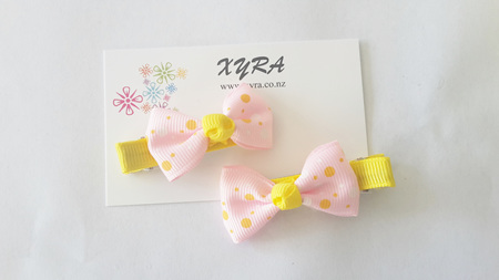 Pink and Yellow Fabric Bow Hair Clips