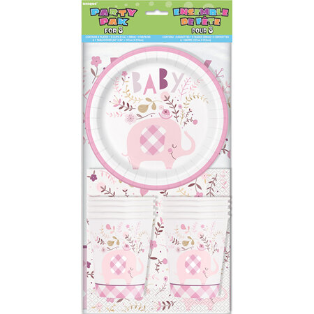 Pink baby elephant party pack