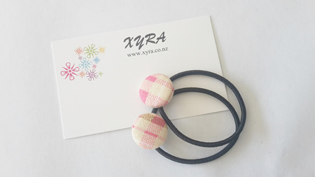 Pink Checkered Button Hair Ties