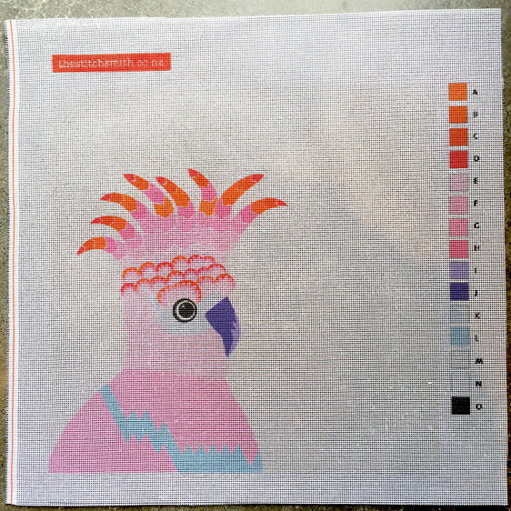 pink cockatoo needlepoint canvas