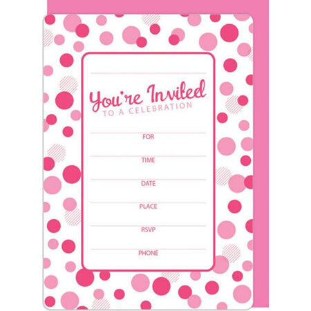 Pink Dots Party Invites x 8