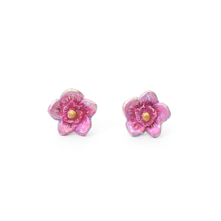 pink forget me not flower tiny sterling silver studs earrings lily griffin nz