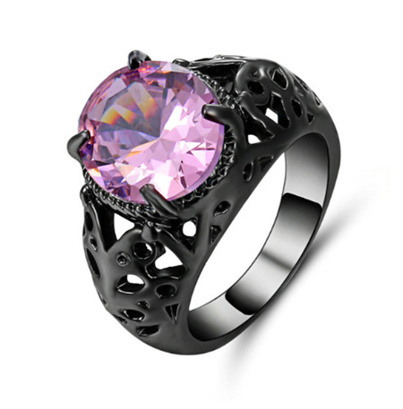 Pink Gemstone With Gunmetal Band Ring - US7