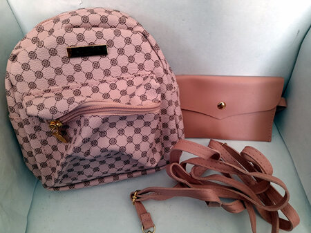 Pink Geometric Pattern Mini Backpack Purse And Clutch Bag Set