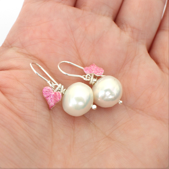 pink hearts love valentine cream Edison pearl earrings wedding bride lilygriffin
