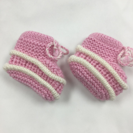 Pink Merino Booties with White Piping - 0-6 mths
