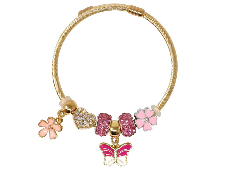 Pink Poppy Charm Bracelet Butterfly