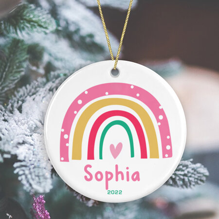 Pink Rainbow Personalised Ceramic Christmas Ornament