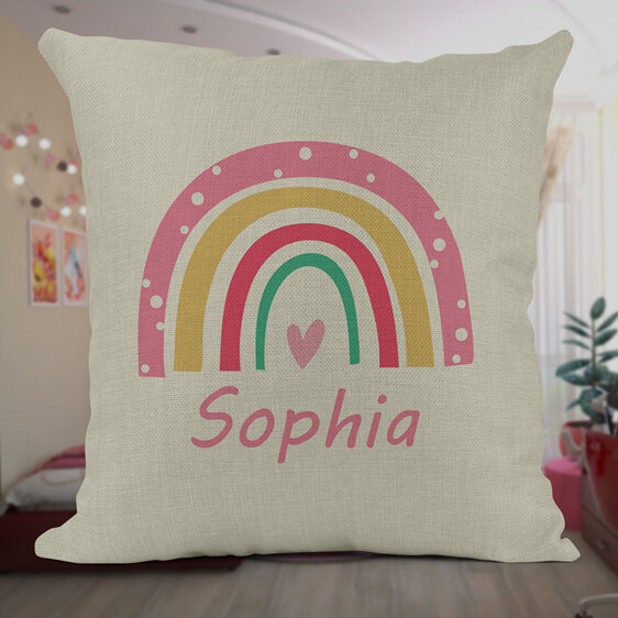 Pink Rainbow personalised cushion cover