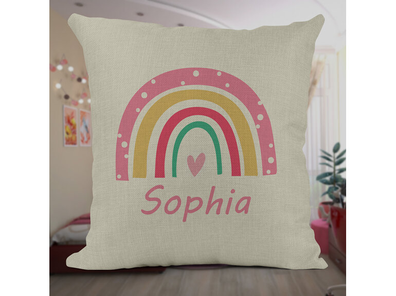 Pink Rainbow personalised cushion cover