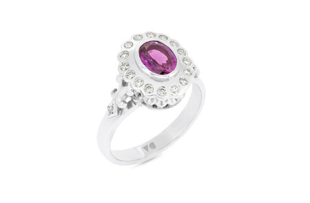 Pink Sapphire and Diamond Halo Cluster Ring