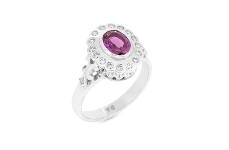 Pink Sapphire and Diamond Halo Cluster Ring