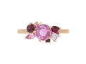 Pink sapphire, pink diamond, red ruby gemstone cluster ring in 18ct rose gold