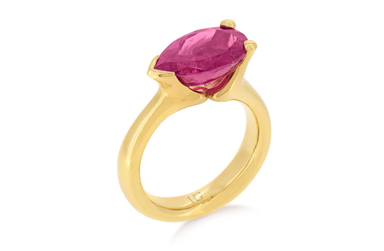 Pink Tourmaline, Dress Ring, Yellow Gold Ring, Cocktail Ring
