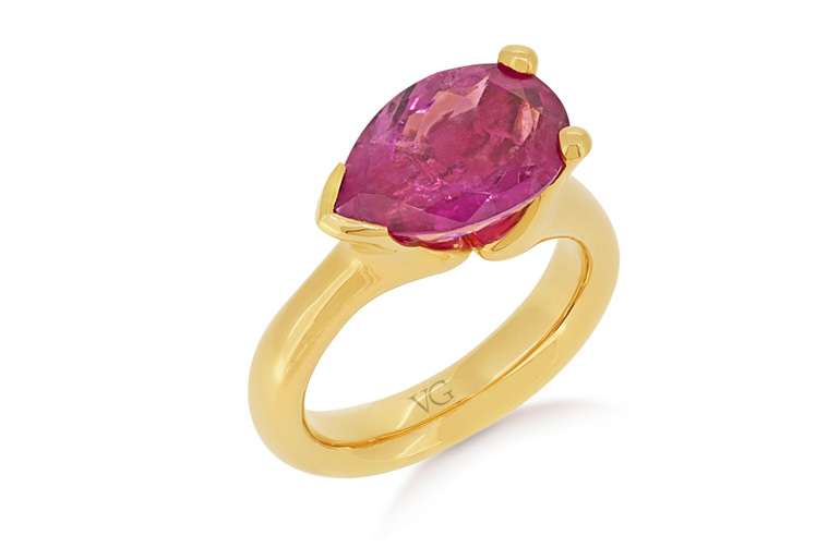 Pink Tourmaline, Dress Ring, Yellow Gold Ring, Cocktail Ring