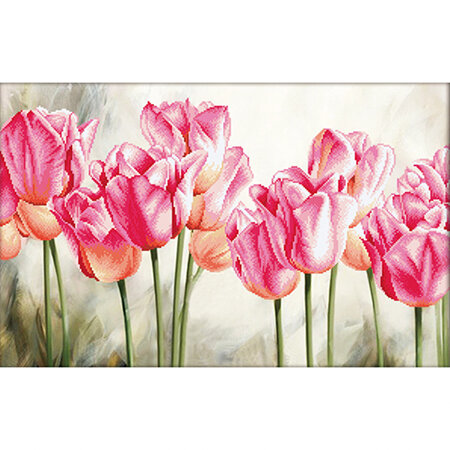 Pink Tulips No-Count Cross Stitch