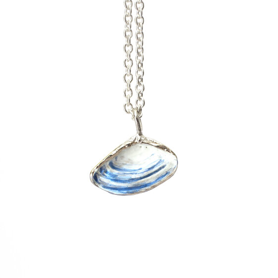 pipi shell sterling silver necklace pendant white blue nautical ocean beach
