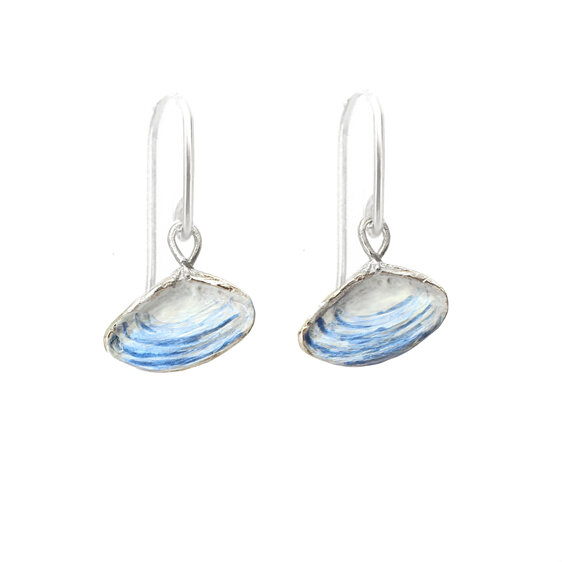 pipi shells sterling silver earrings white blue nautical ocean lilygriffin nz
