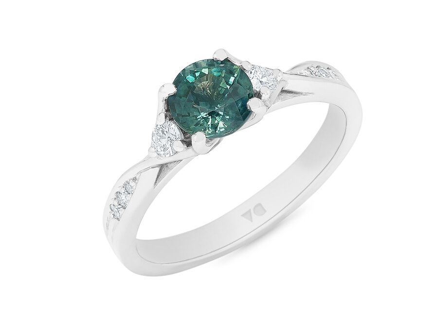 Pirouette: Teal Sapphire with Diamond Twist Shoulders