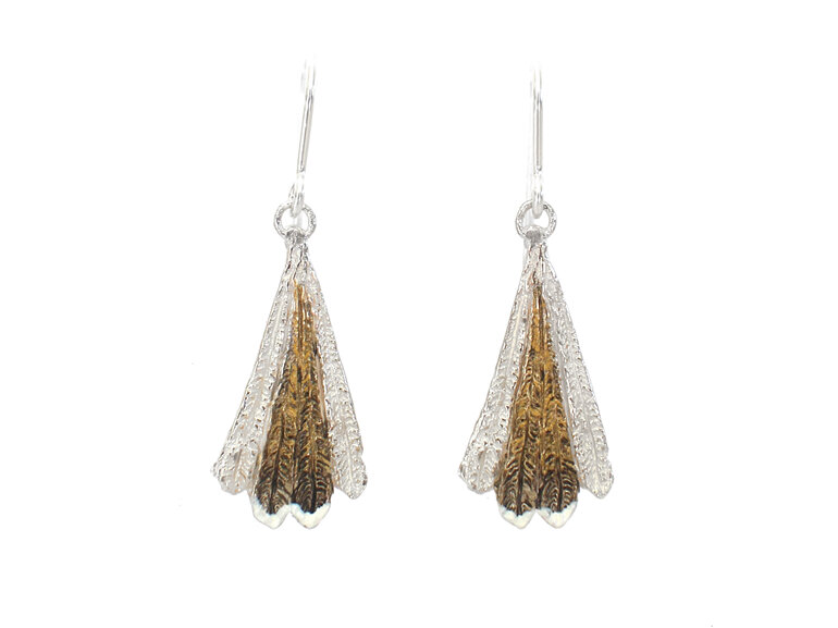 piwakawaka fantail feather bronze gold white silver bird earrings lilygriffin nz