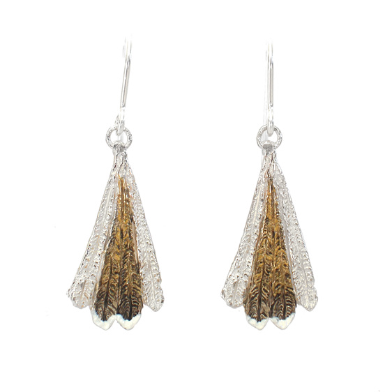 piwakawaka fantail feather bronze gold white silver bird earrings lilygriffin nz