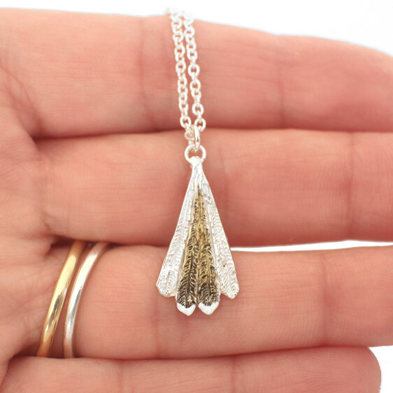 piwakawaka fantail feather lily griffin jewellery sterling silver bird necklace