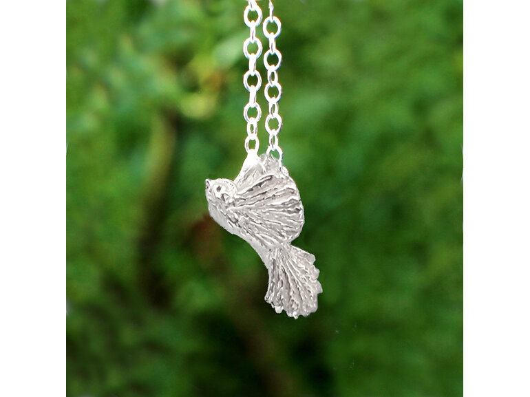 piwakawaka fantail native tiny bird sterling silver pendant lily griffin jewelry