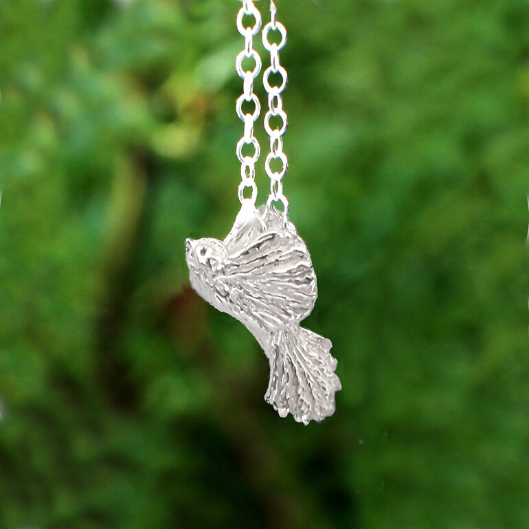 piwakawaka fantail native tiny bird sterling silver pendant lily griffin jewelry