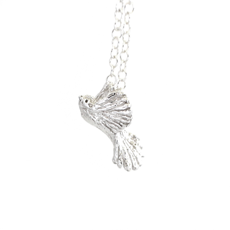 piwakawaka fantail native tiny bird sterling silver necklace lilygriffin nz