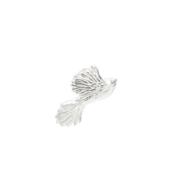 Piwakawaka native fantail bird sterling silver lapel pin brooch lilygriffin nz