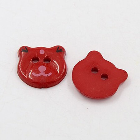 Plastic Animal Buttons - Dark Red Bear Head