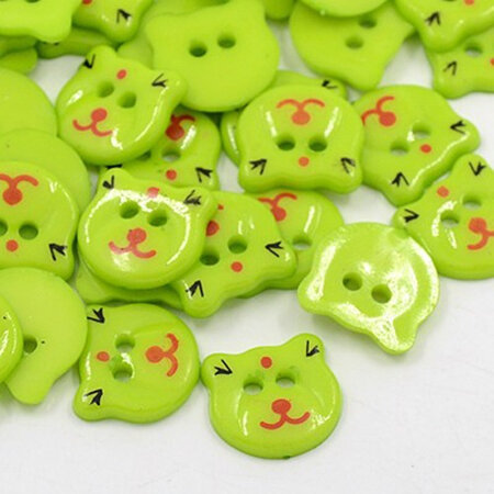 Plastic Animal Buttons - Lime Green Bear Head