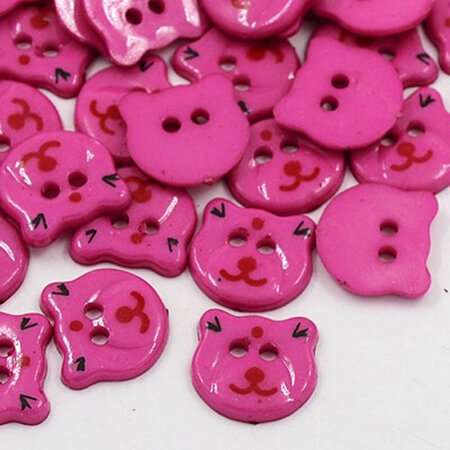 Plastic Animal Buttons - Medium Violet Red Bear Head
