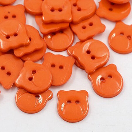 Plastic Animal Buttons - Orange Bear Head