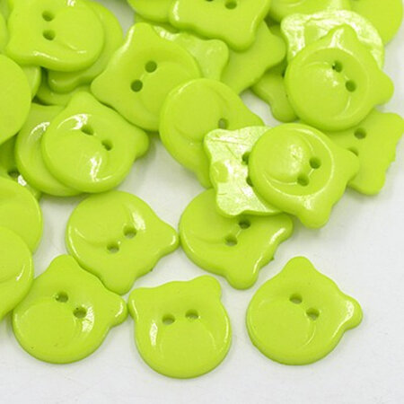 Plastic Animal Buttons - Yellow/Lime Bear Head