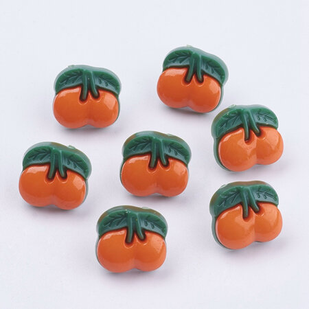 Plastic Cherry Shank Buttons - Orange/Green